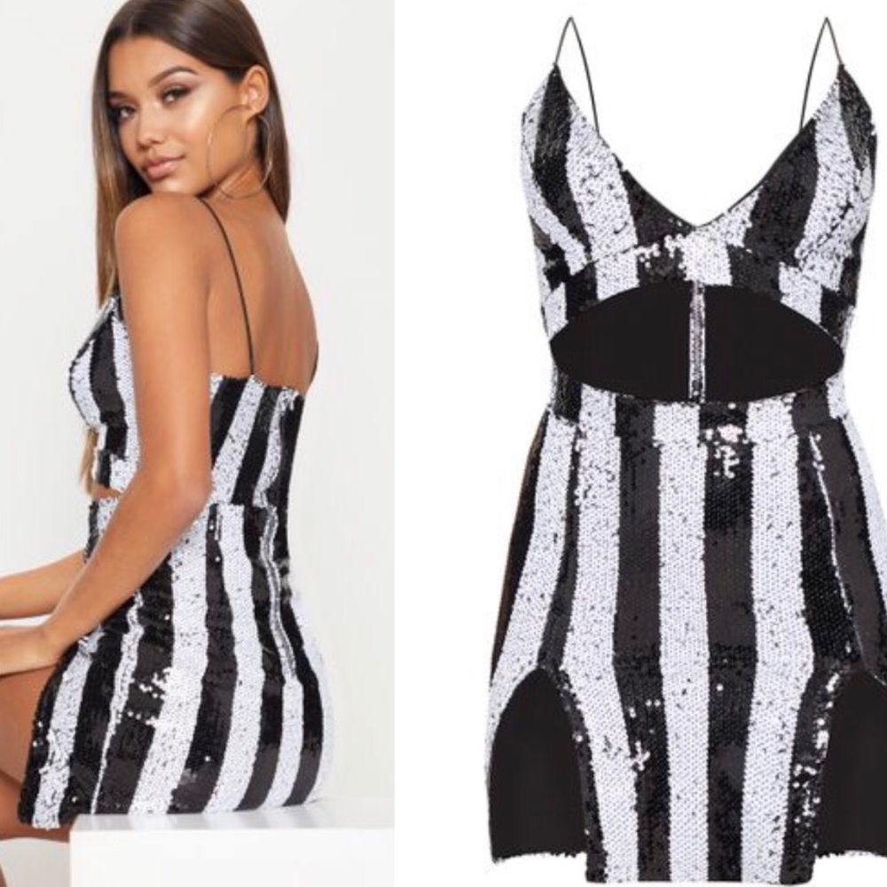 Black and White Sequin Striped Dress.